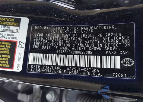 2017 Toyota Camry Xle из США, поврежденный, VIN 4T1BF1FK2HU635095